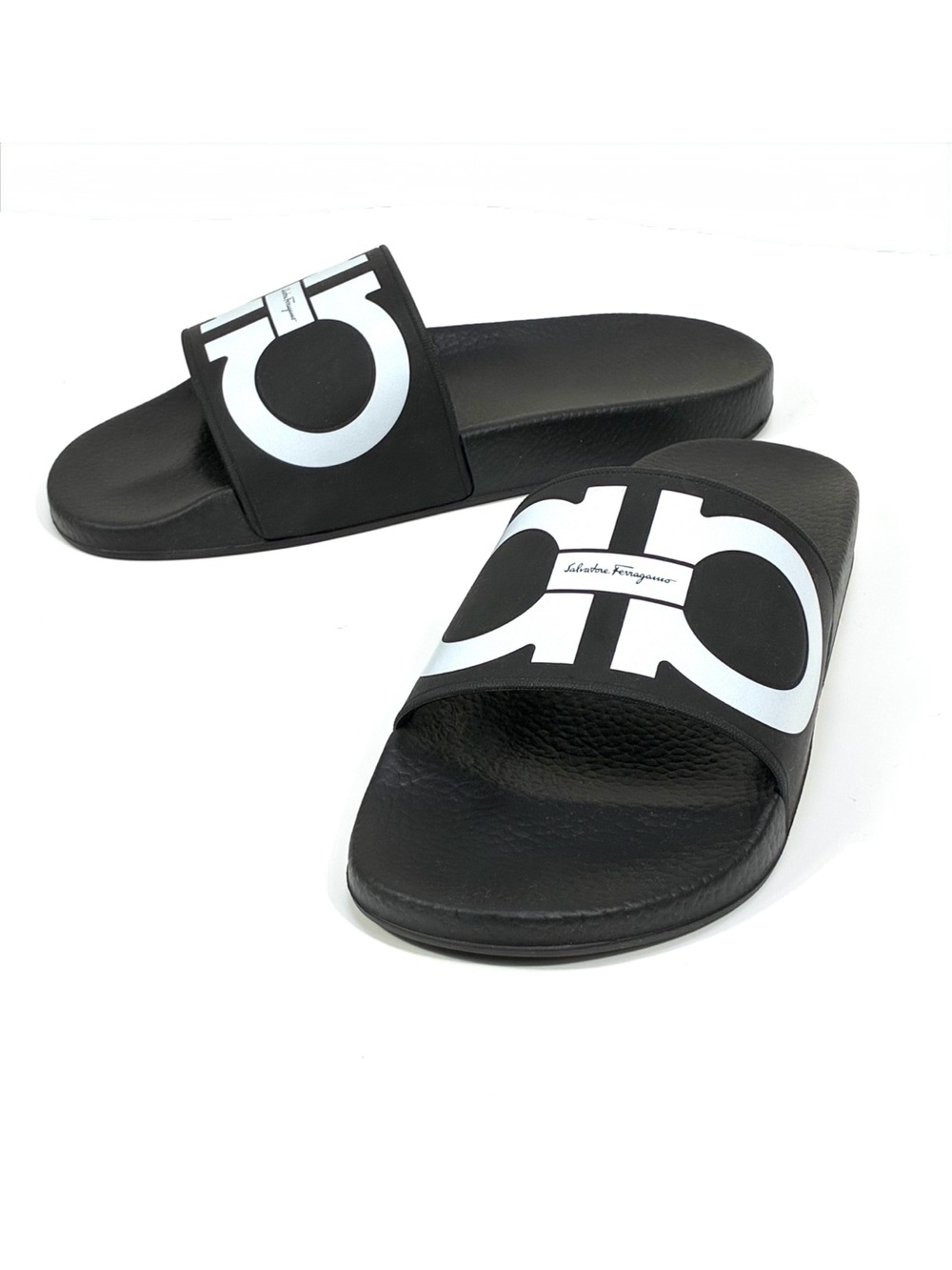 Salvatore Ferragamo Groovy 6 Dual Gancini Sport Pool Slide Sandal Black 8M NWT